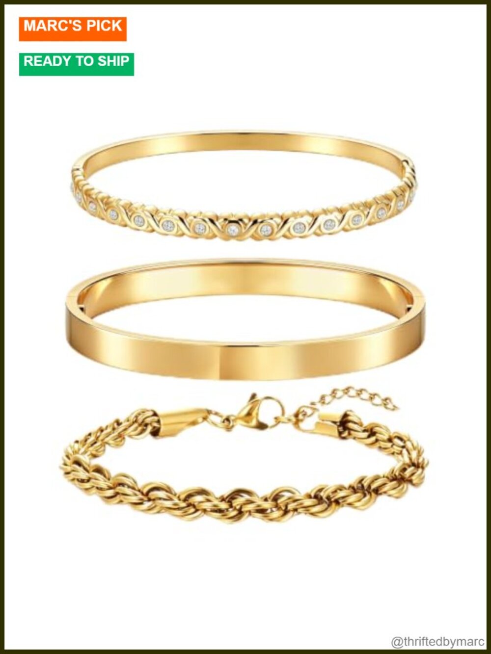 14K Gold Plated Stacking Bangle Cuff Bracelets Set